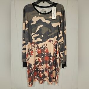 Crazy Train Women's Camo Splatter Buffalo Plaid Dress XXL Cool Summer NWT
